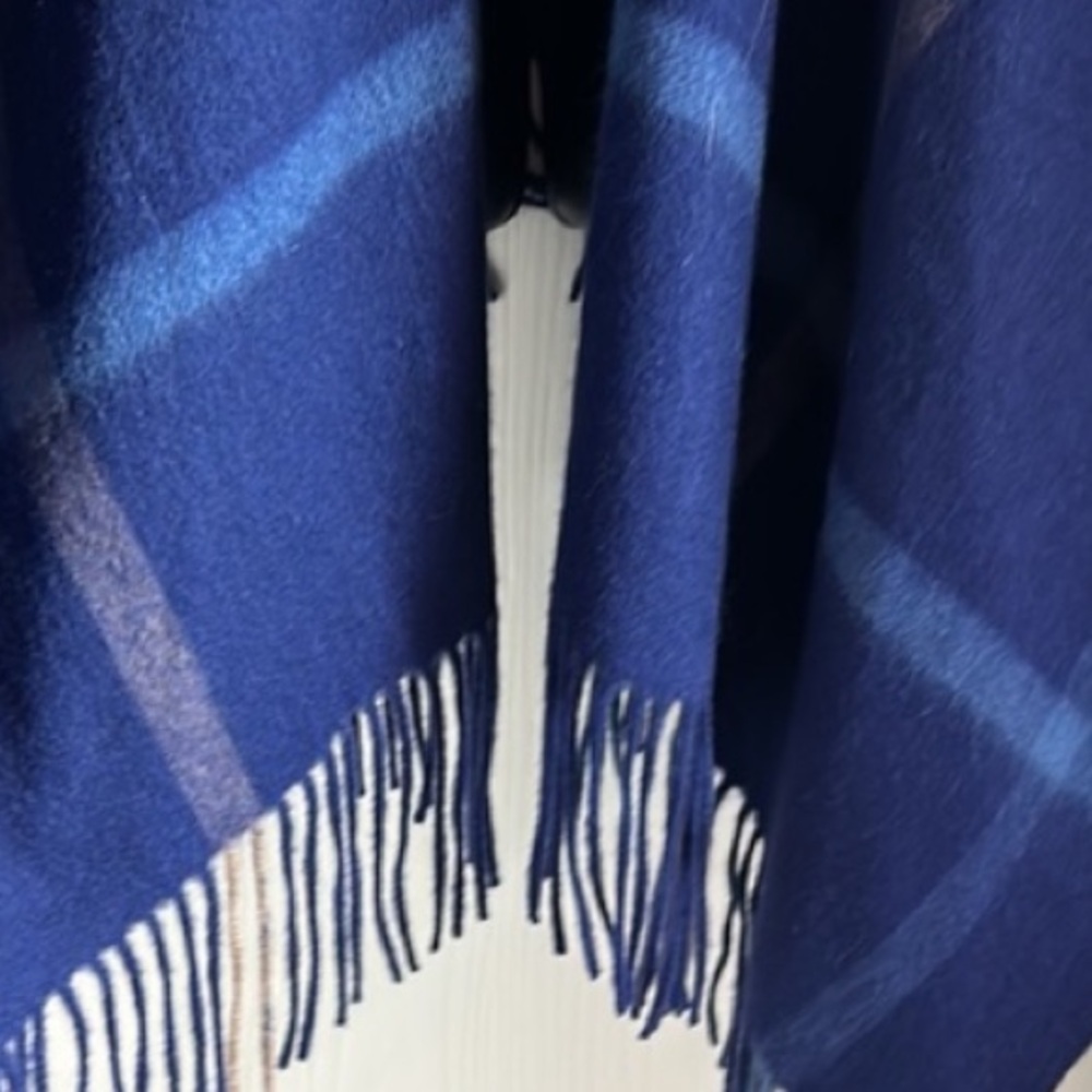 Brooks Brothers cashmere Wool Blend Shawl blue plaid - Picture 4 of 8
